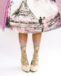 Thumbnail for Heart Floral Sheer Crew Sock