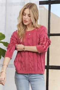 Thumbnail for MINERAL WASHED CABLE KNIT SWEATER TOP