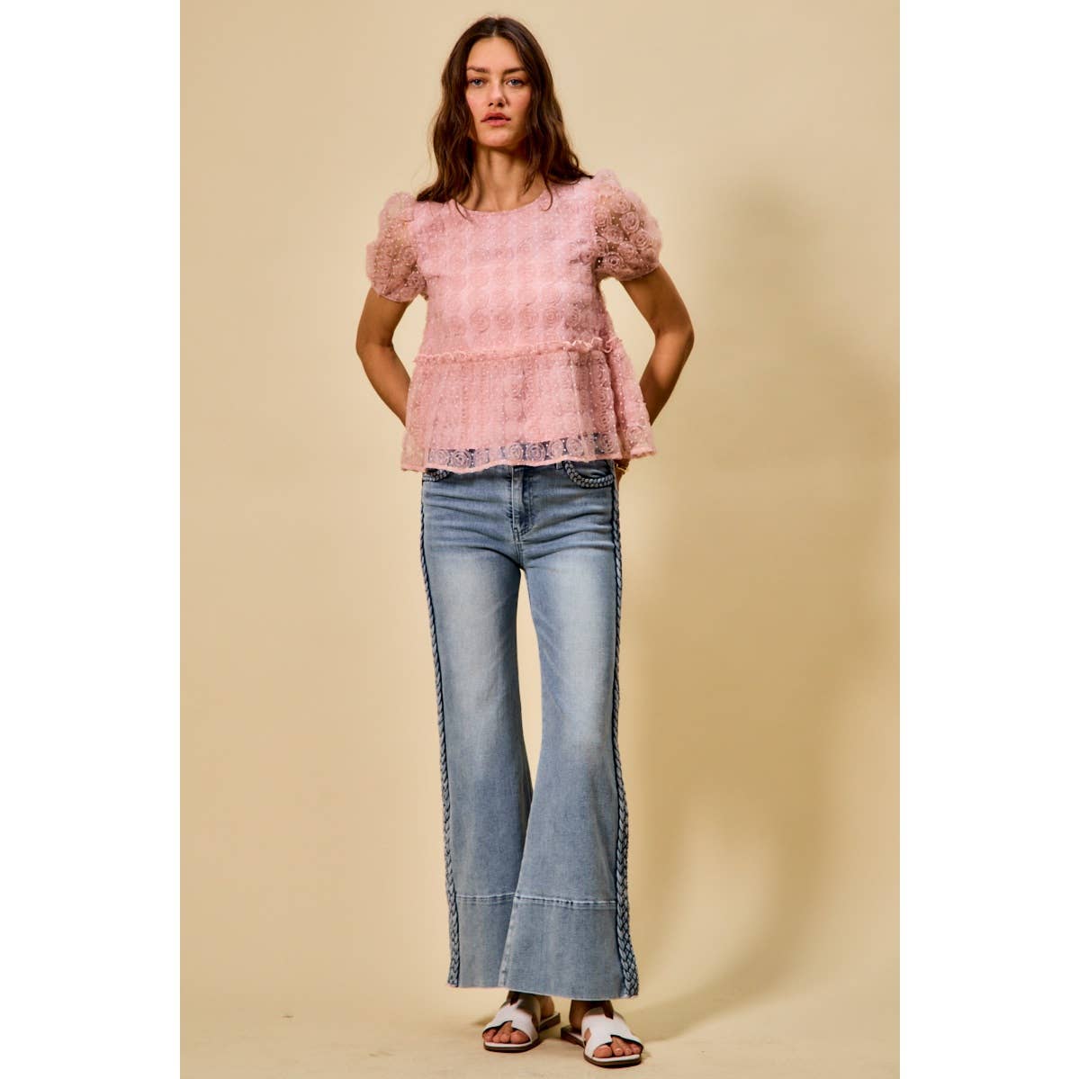 The Genevieve Jeans, Braided Side Wide Leg Denim