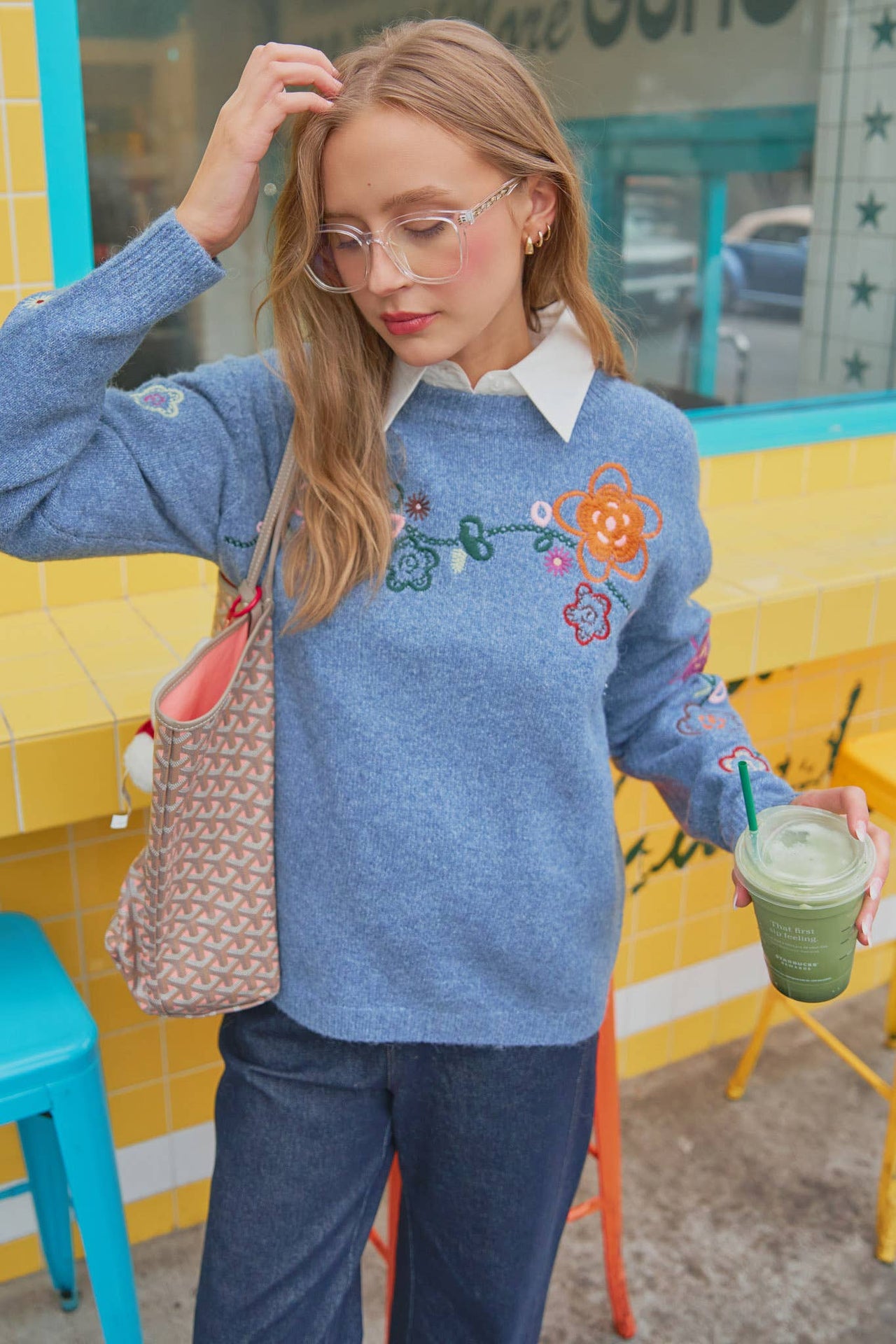 FLORAL EMBROIDERY PULLOVER SWEATER MSW10963