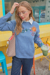 Thumbnail for FLORAL EMBROIDERY PULLOVER SWEATER MSW10963