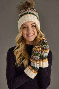 Thumbnail for Cream & Multicolored Patterned Mittens