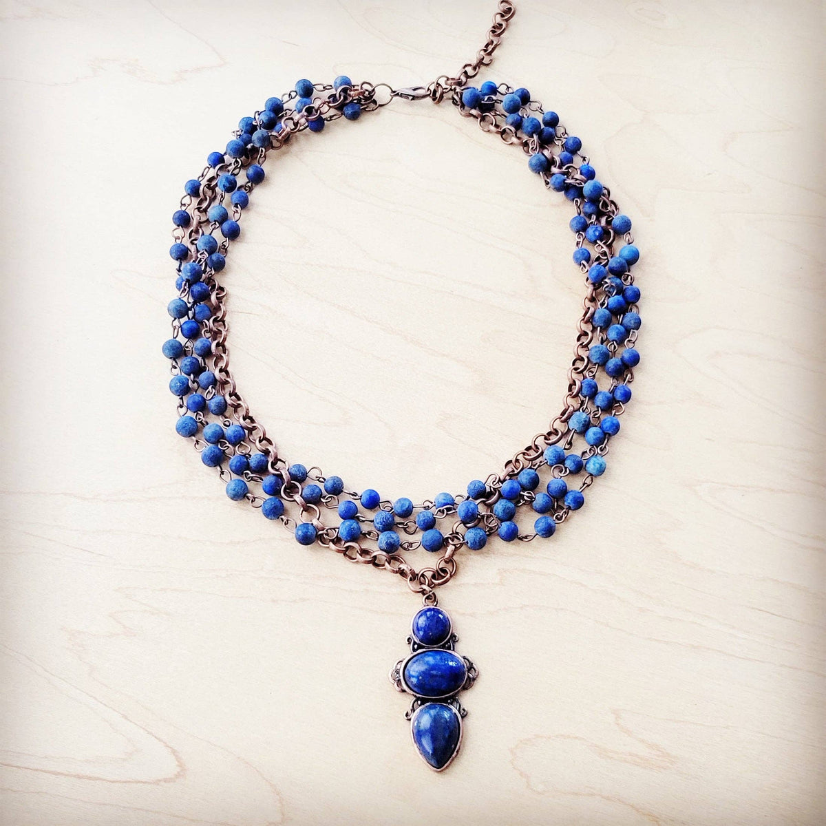 Blue Lapis Beaded Collar Necklace w/ Lapis Pendant 261s