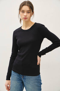 Thumbnail for RIBBED COTTON ROUND NECK BASIC TOP