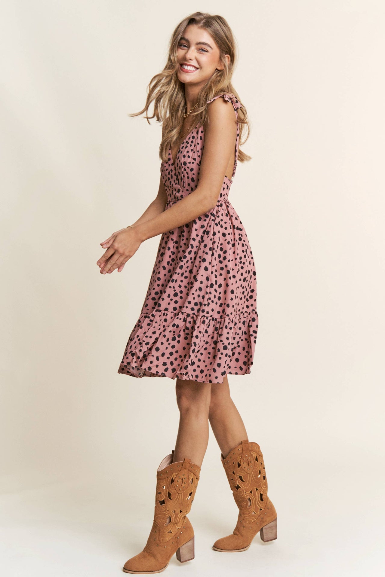 Spotted Tiered V Neck Sundress