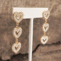 Thumbnail for 3 Hearts Dangle Post Earrings with Pearls and Crystals – Gold or Silver Tone