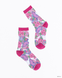 Thumbnail for Wicked Glinda Land Butterfly Shimmer Sheer Crew Sock