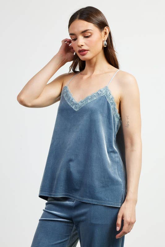 Lace Detail Velvet Cami Top