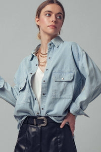 Thumbnail for Oversized Pinstripe Button-Up Shirt