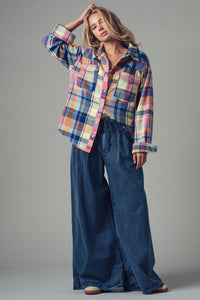 Thumbnail for Plaid Snap-Front Western Shirt