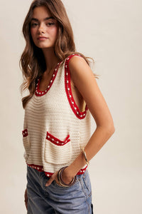 Thumbnail for Contrast Trim Sleeveless Knit Top
