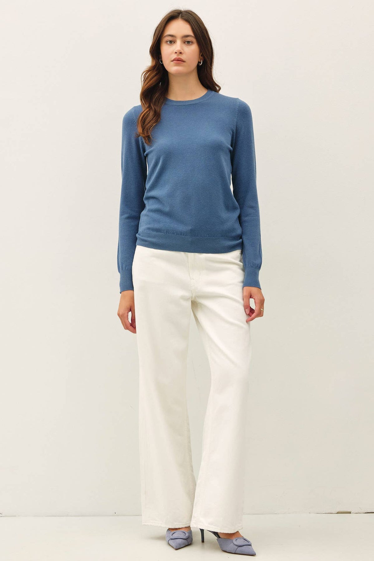 NEW COLOR-VISCOSE CREW NECK SOFT KNIT SWEATER