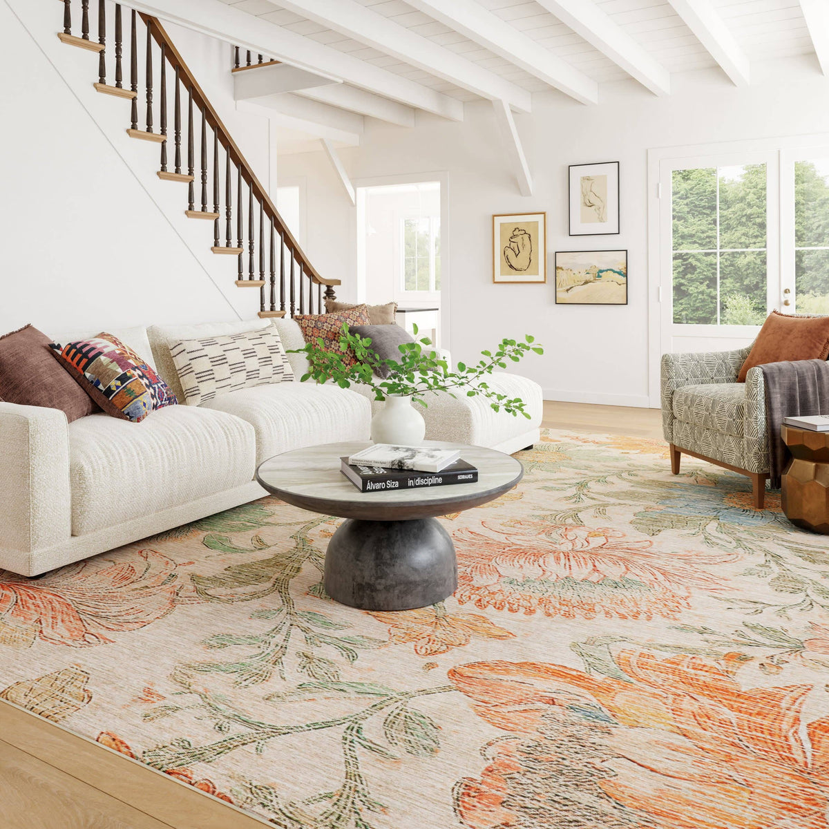 Zell Transitional Floral Machine Washable Rug | Multi