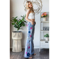 Thumbnail for WASHED FLOWER EMBROIDERY DENIM PANTS
