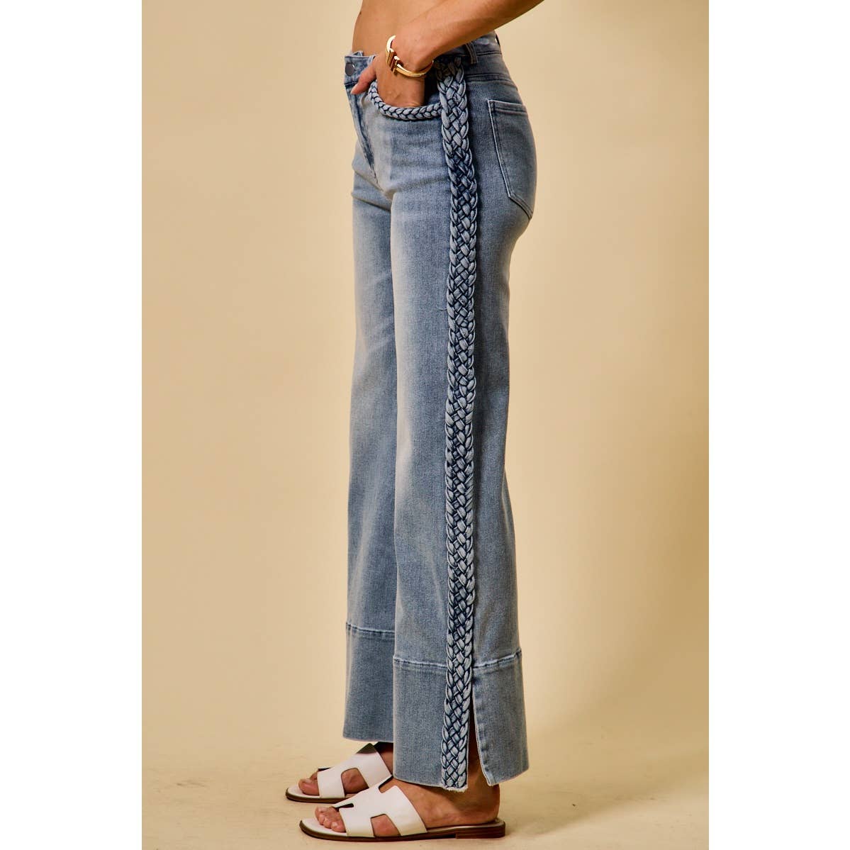 The Genevieve Jeans, Braided Side Wide Leg Denim