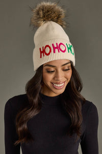 Thumbnail for Beige Ho Ho Ho Knit Pom Hat