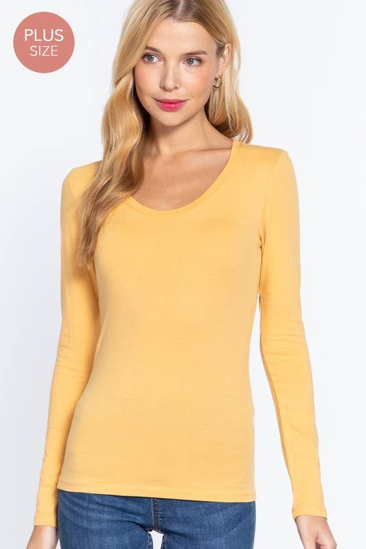 [PLUS SIZE] Long Sleeve Scoop Neck Top