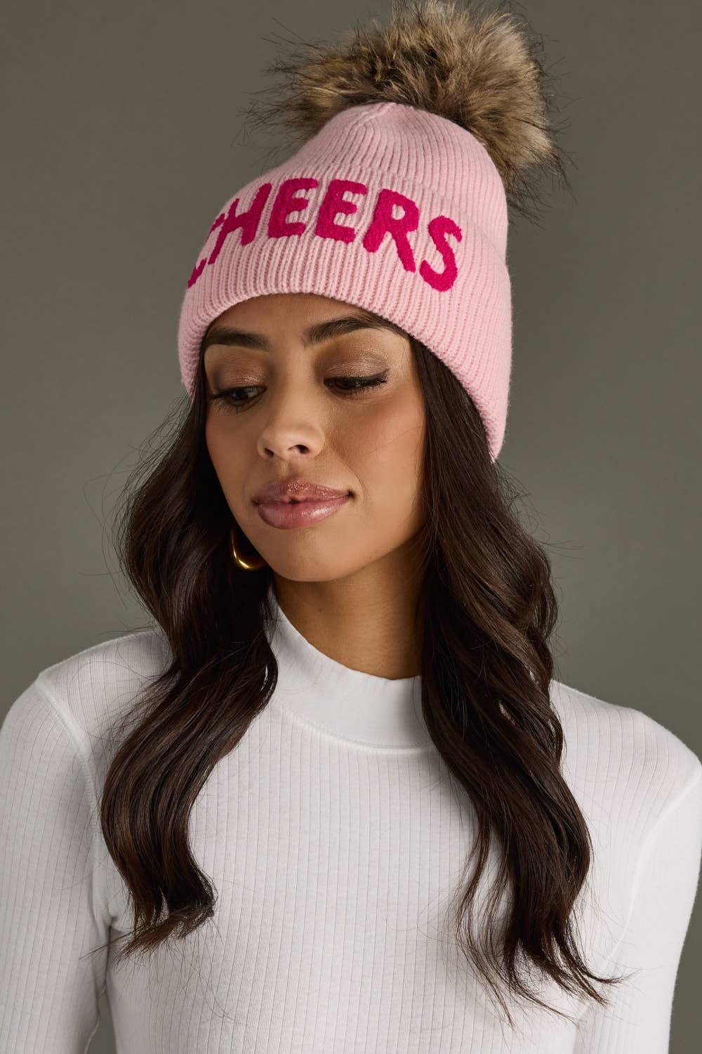 Pink Cheers Knit Pom Hat