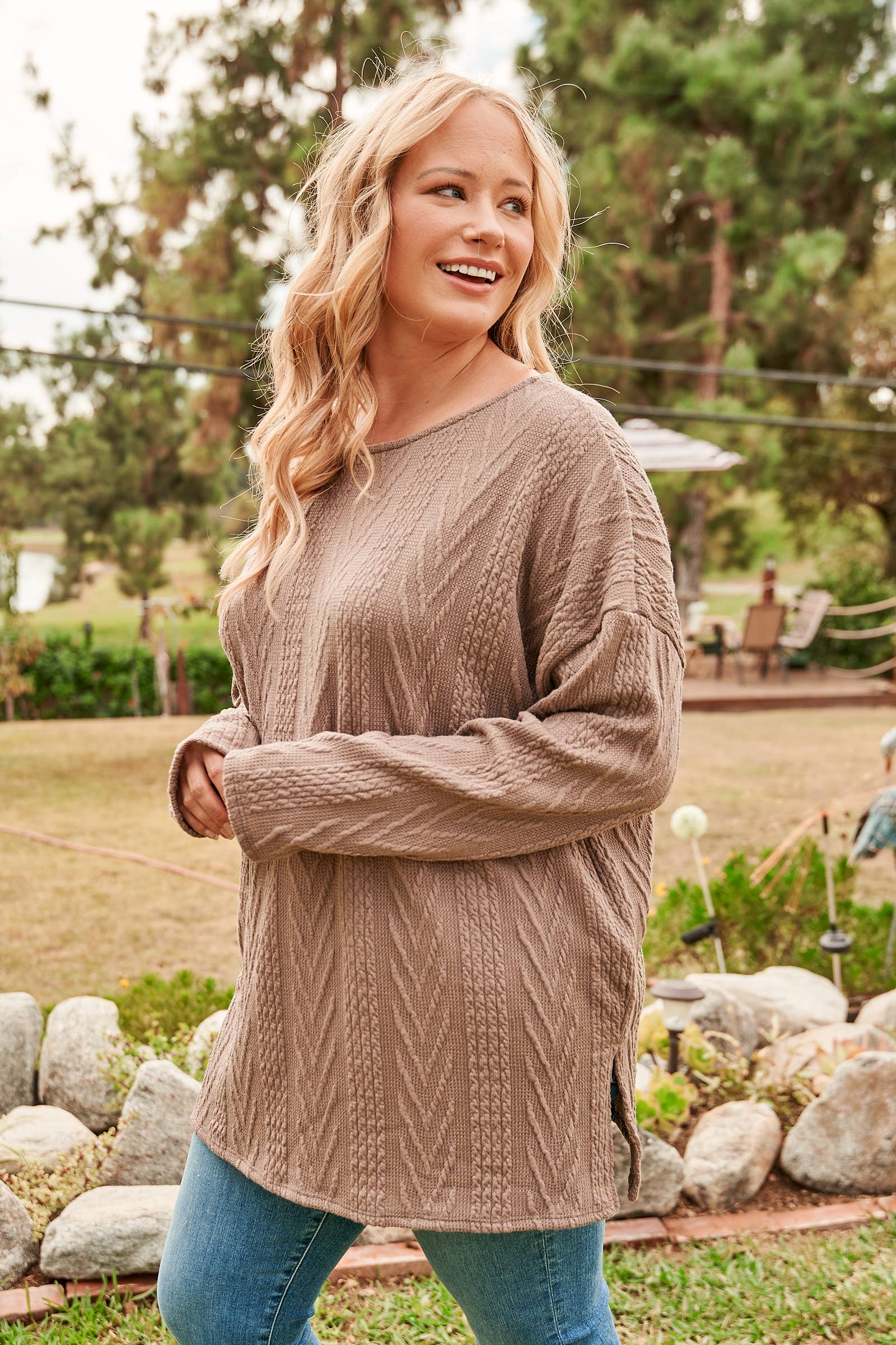 Plus size Oversized fit cable knit top-PLT4996