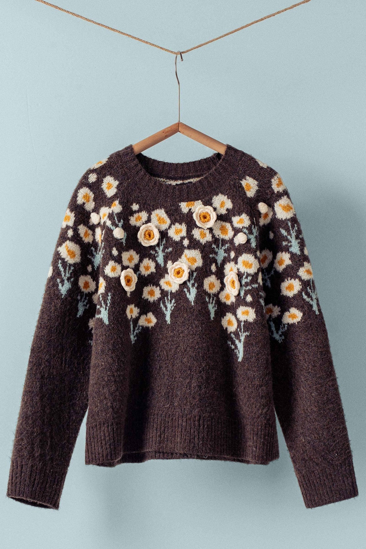 Daisy Embossed 3D Floral Knit Sweater