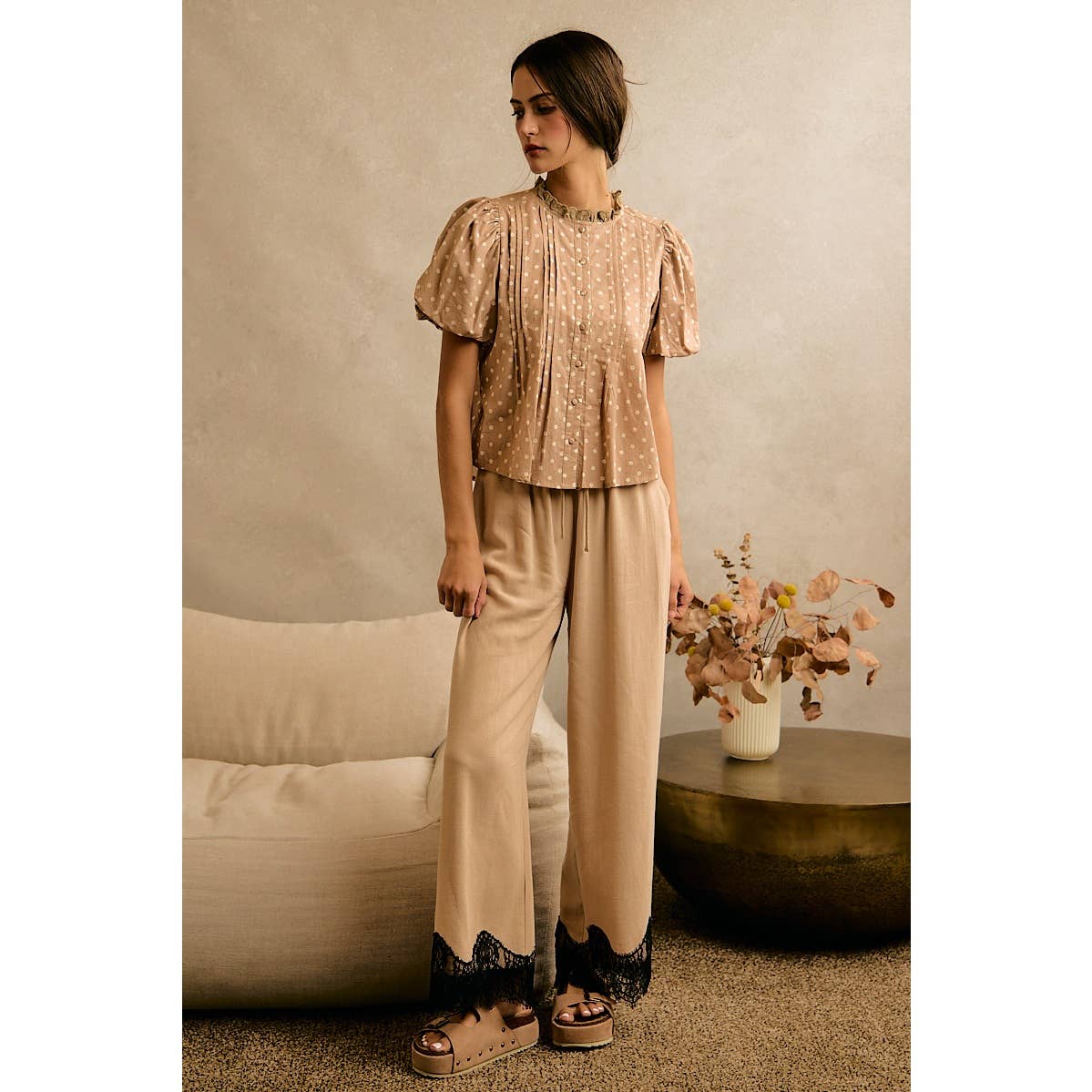 The Odette Lace Trim Linen Pants