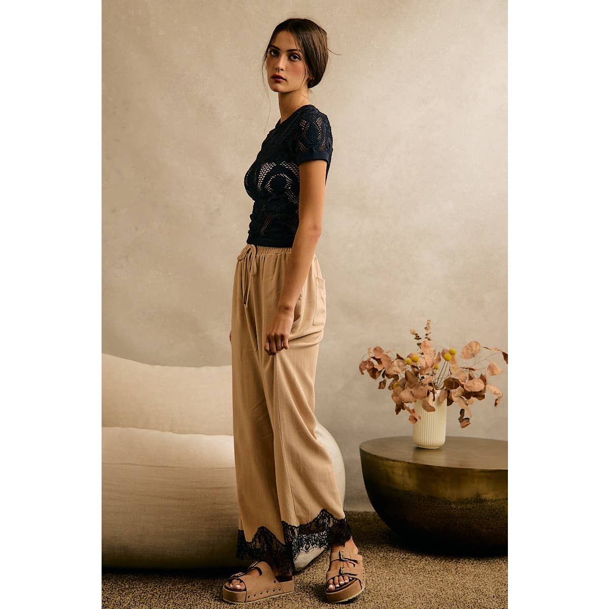 The Odette Lace Trim Linen Pants