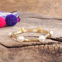Thumbnail for Jeweled Golden Bangle - with Faceted glass oval colorful jewels