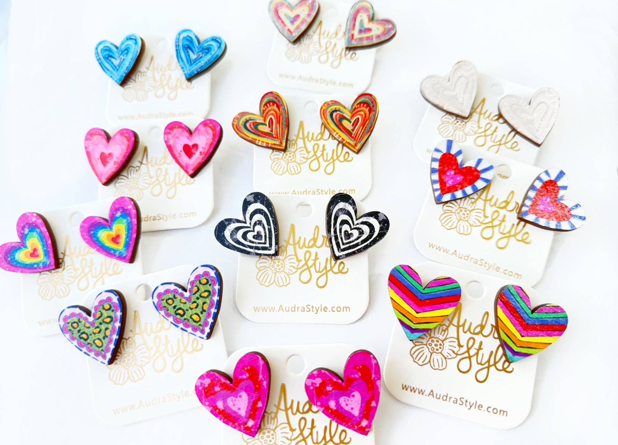 Valentine's Day Heart Stud Earrings - Pink Red