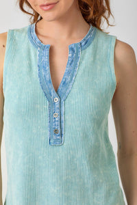 Thumbnail for Washed Sleeveless Henley TankTop