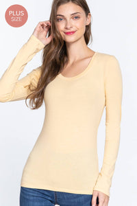 Thumbnail for [PLUS SIZE] Long Sleeve Scoop Neck Top