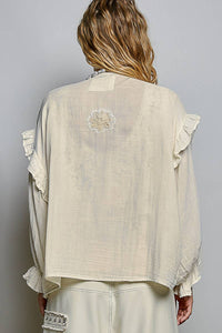 Thumbnail for Double Gauze Embroidery Lace Trim Tie-Front Top