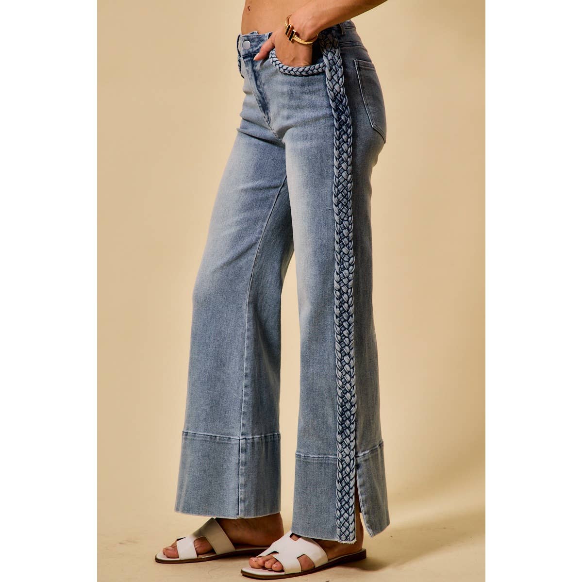 The Genevieve Jeans, Braided Side Wide Leg Denim