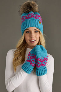 Thumbnail for Blue & Speckled Patterned Pom Hat