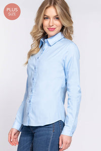 Thumbnail for [PLUS SIZE] Long Sleeve Button Down Stretch Poplin Shirt
