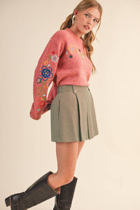 Thumbnail for FLORAL EMBROIDERY PULLOVER SWEATER MSW10963