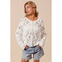Thumbnail for FLORAL PATTERN CROCHET LACE CARDIGAN TOP