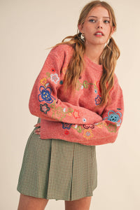 Thumbnail for FLORAL EMBROIDERY PULLOVER SWEATER MSW10963