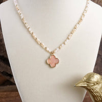 Thumbnail for Short Beaded Clover Pendant Necklace with Semi-Precious Stone Beads