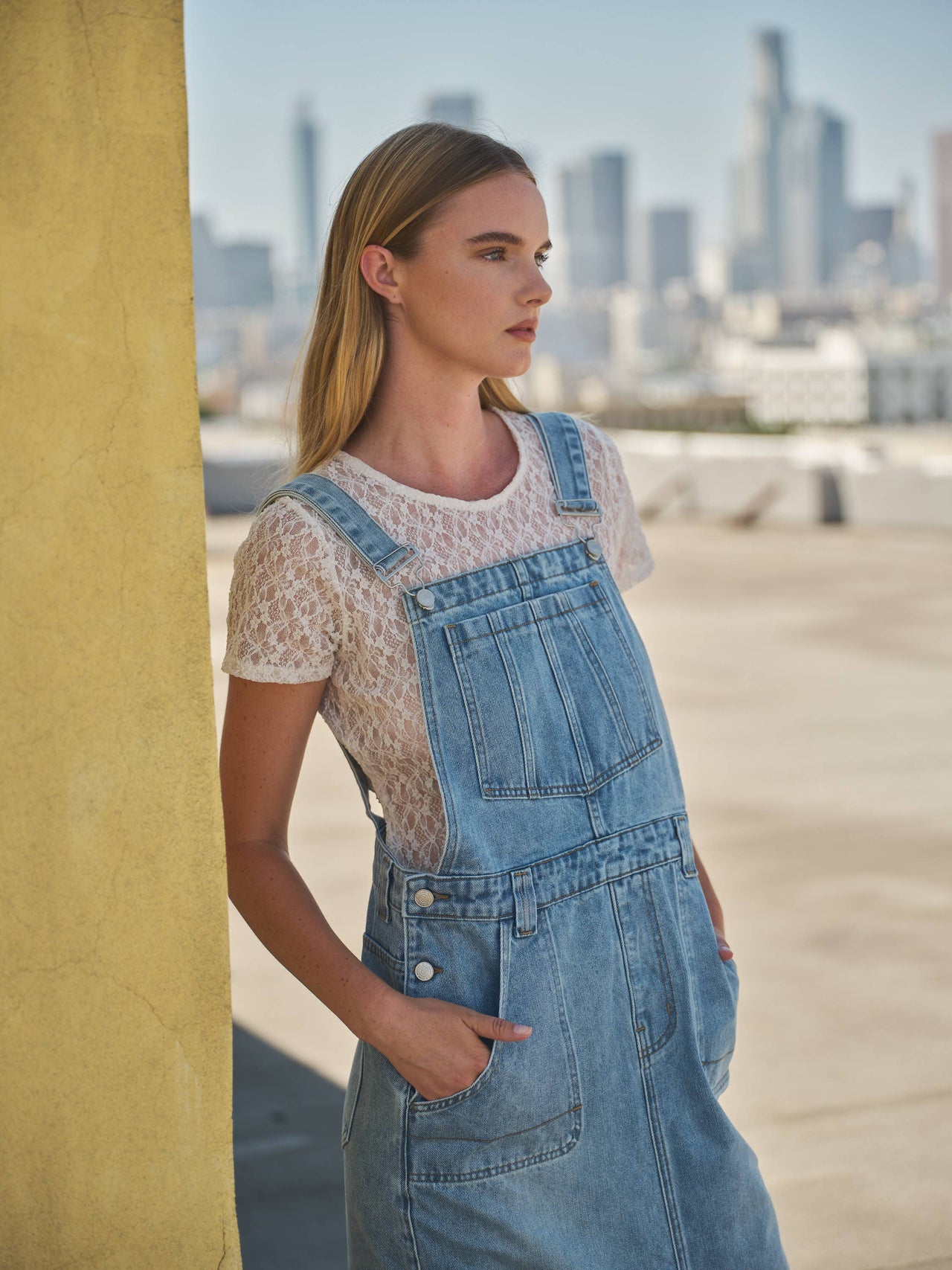 DENIM OVERALL MIDI SKIRTS