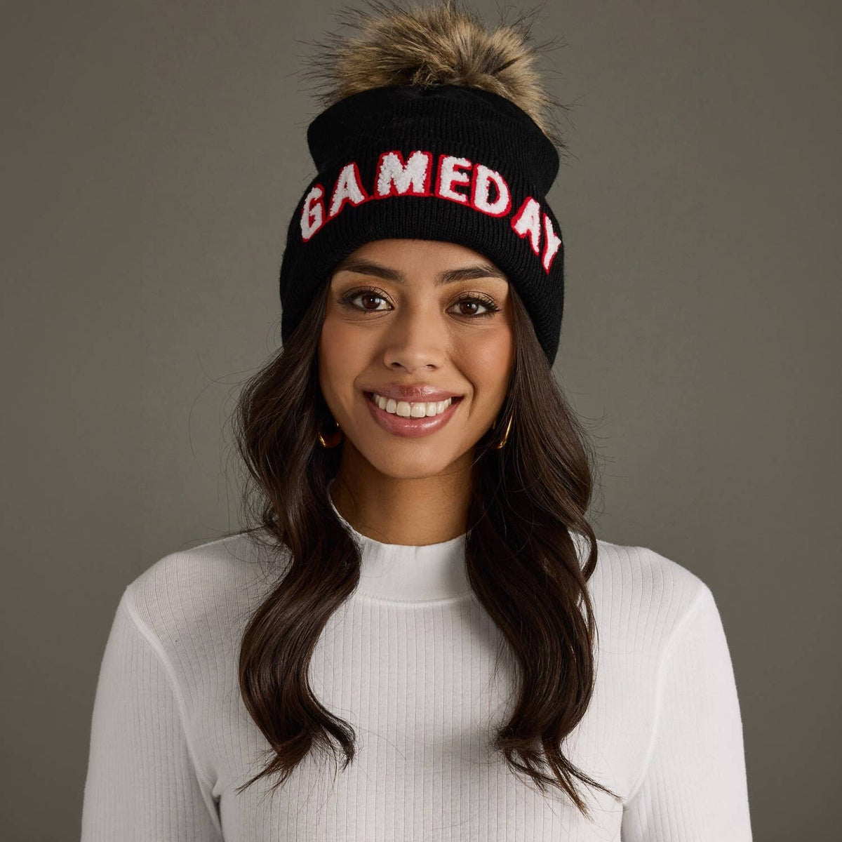 Black, White & Red Game Day Pom Hat