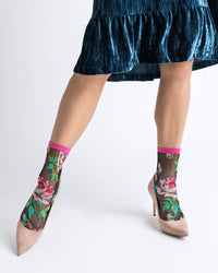 Thumbnail for English Rose Black Sheer Crew Sock