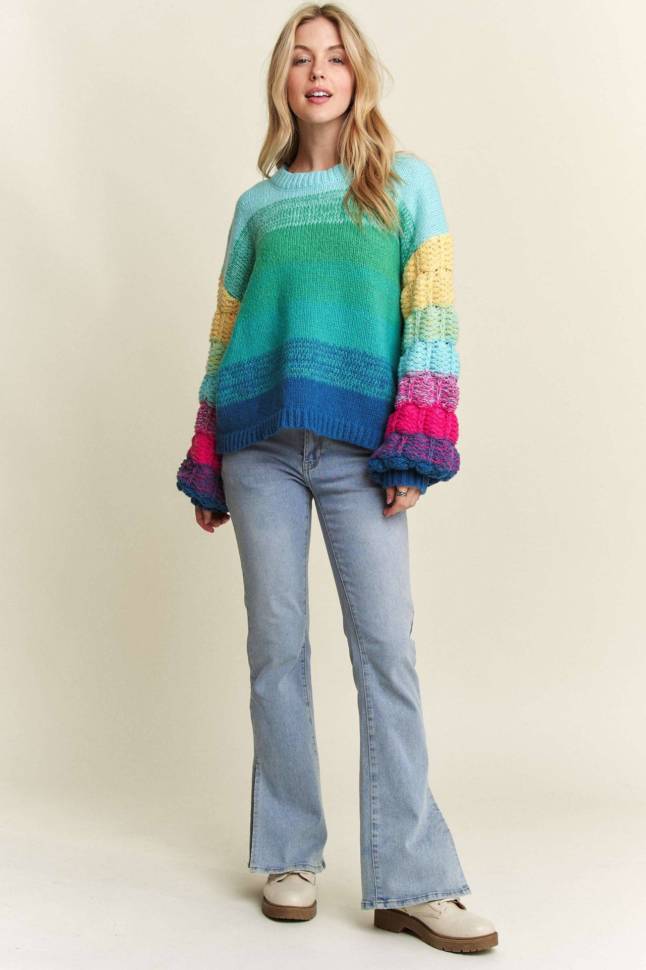 PUFF SLEEVE OMBRE SWEATER TOP