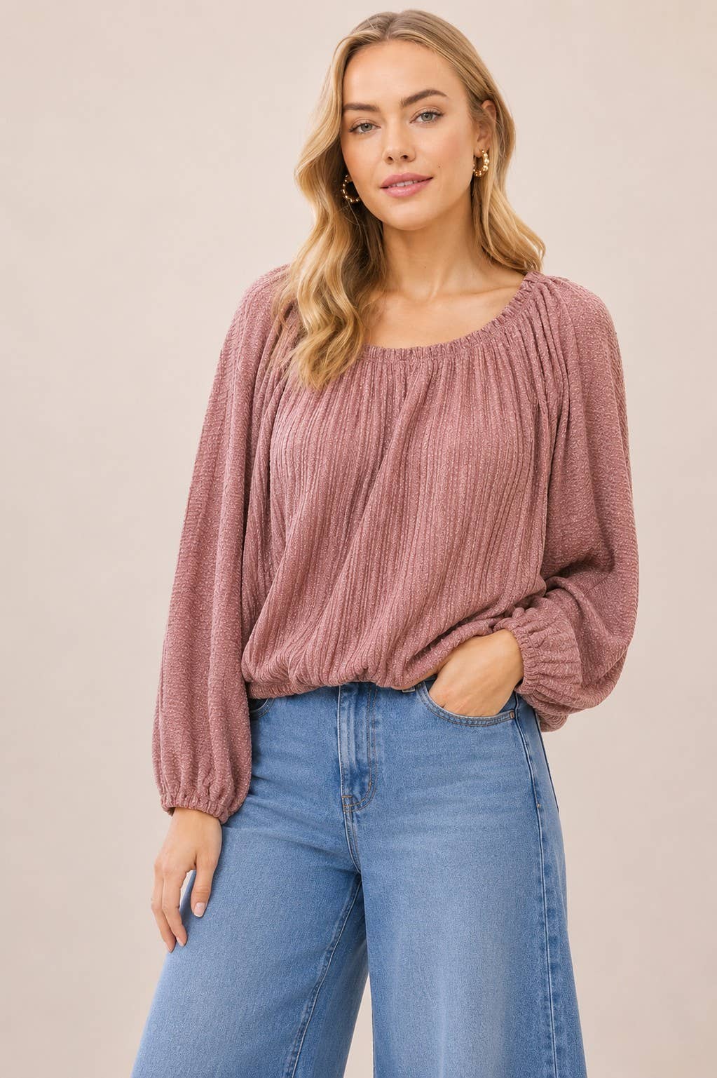 Plus pleated two tone solid dolman knit top