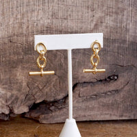 Thumbnail for Sleek Bar and Chain Dangle Earrings – Gold Tone