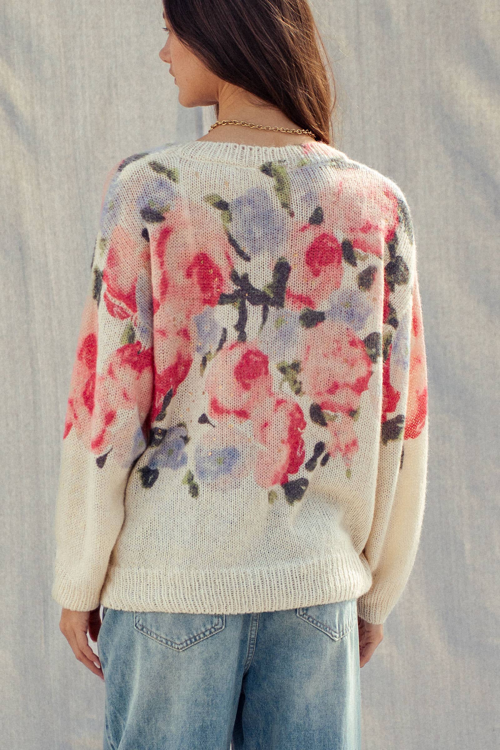 The Rosalie Floral Knit Sweater | Cream & Pink
