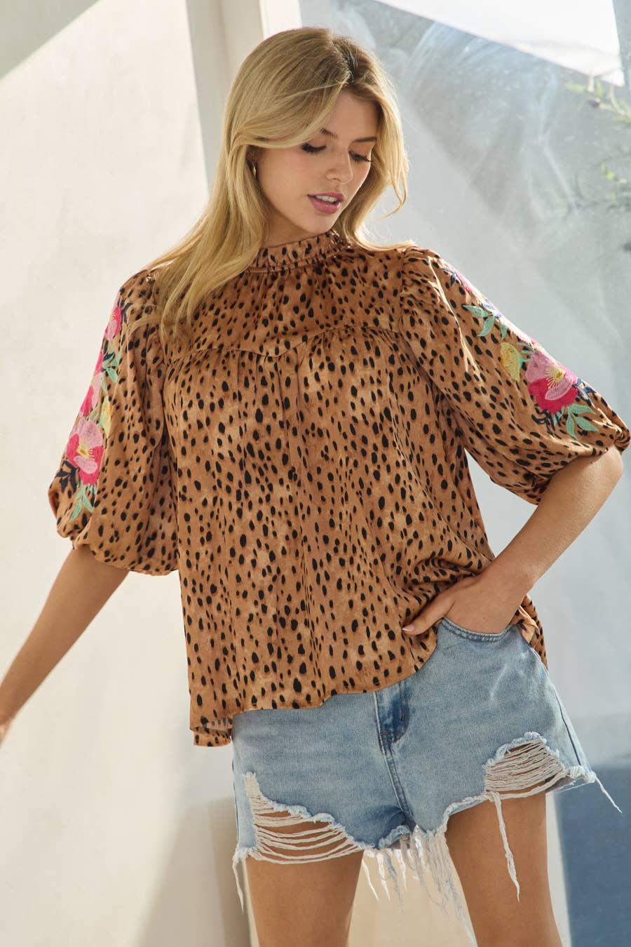 Leopard Printed Embroidered Blouse