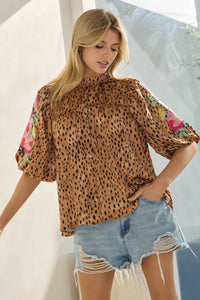 Thumbnail for Leopard Printed Embroidered Blouse