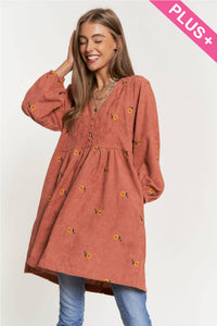 Thumbnail for Plus Corduroy Quilted Mini Dress