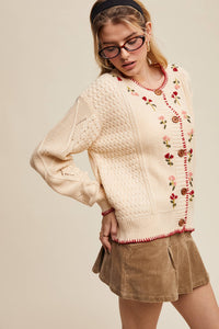 Thumbnail for Floral Embroidered Button-Up Cardigan LSW0979