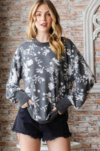 Thumbnail for Printed knit top with ribbed contrast details